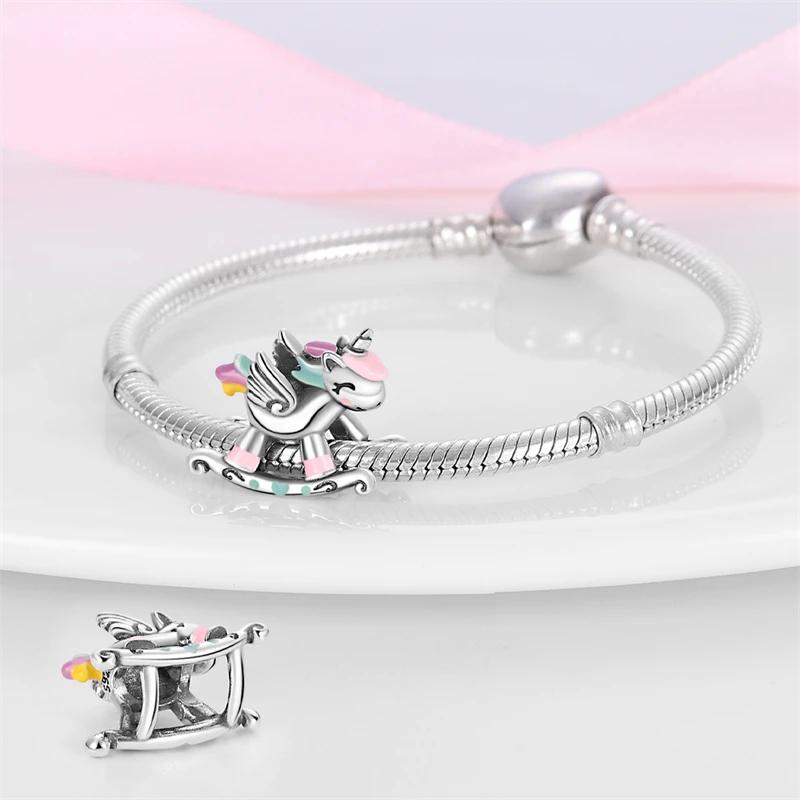 Charms Original Copper Plated Glowing Wooden Horse Beads Fit Bracelet Diy Gift Women Delicate Jewelry Accessory