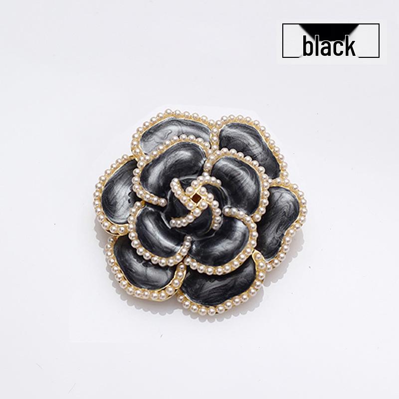 Elegant Vintage Pearl & Black Rose Brooch for Oversized Sweaters