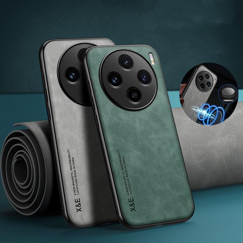 Retro magnetické semišové kožené pouzdro pro VIVO X100S Pro X100 Pro X100SPro Nárazuvzdorný matný silikonový měkký kryt