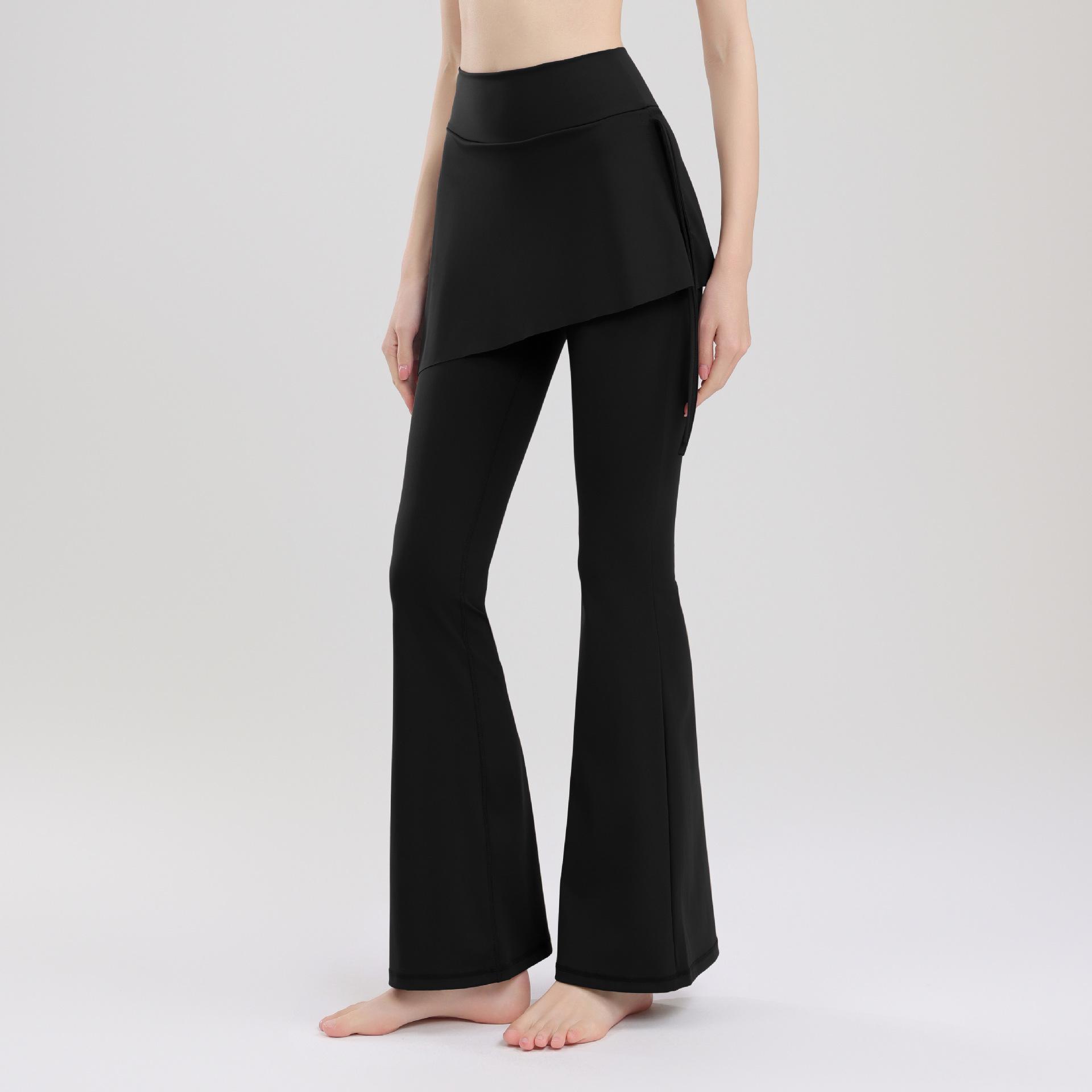 

Расклешенные штаны для йоги с высокой талией, подъемом бедер и завязками по бокам Large чёрный