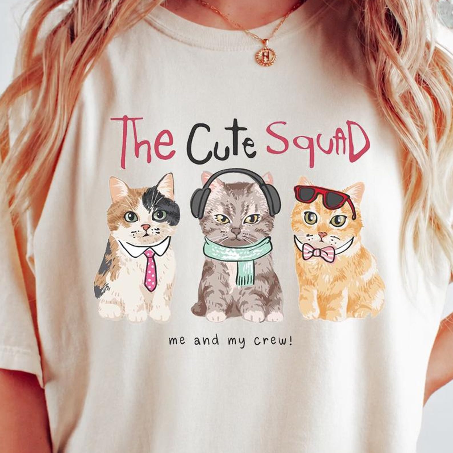 Cute Cat Squad Shirt, Funny Cat Lover Tee, Kawaii Cat Graphic Shirt, Cat Mom Gift, Adorable Kitten Friends T Shirt 4XL