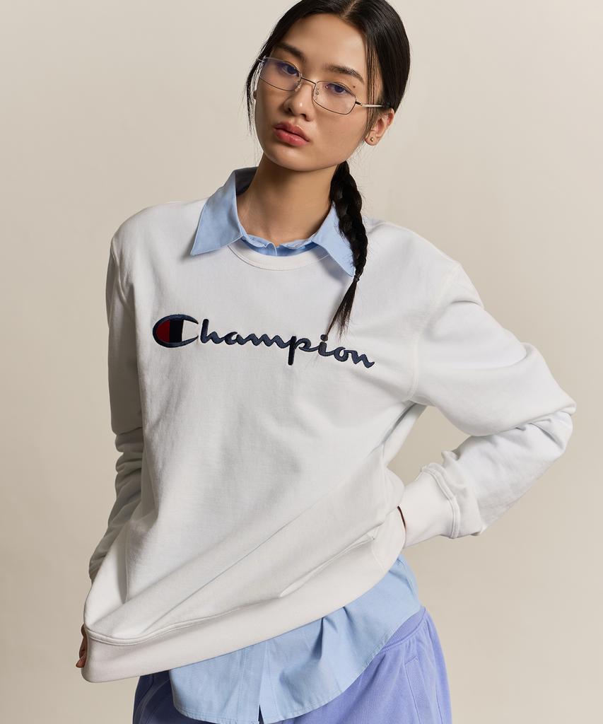 CHAMPION Big Script Logo Crewneck Sweatshirt White