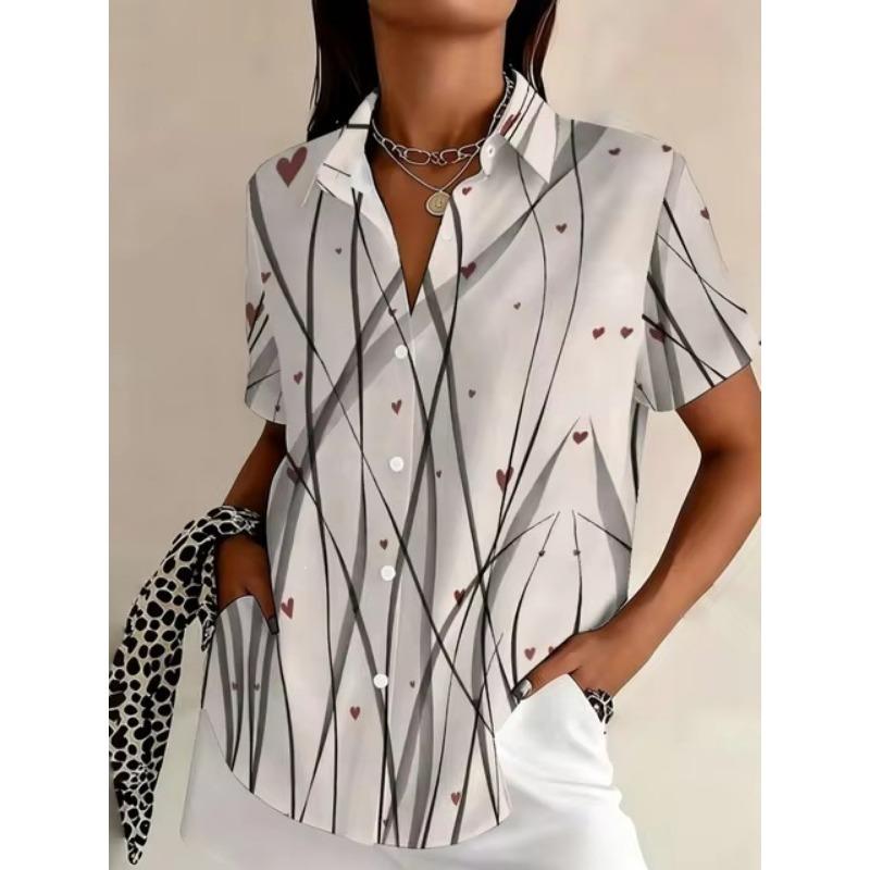 Womens Casual Comfortable Summer Short Sleeve Printed Shirt Daily Street Wear
