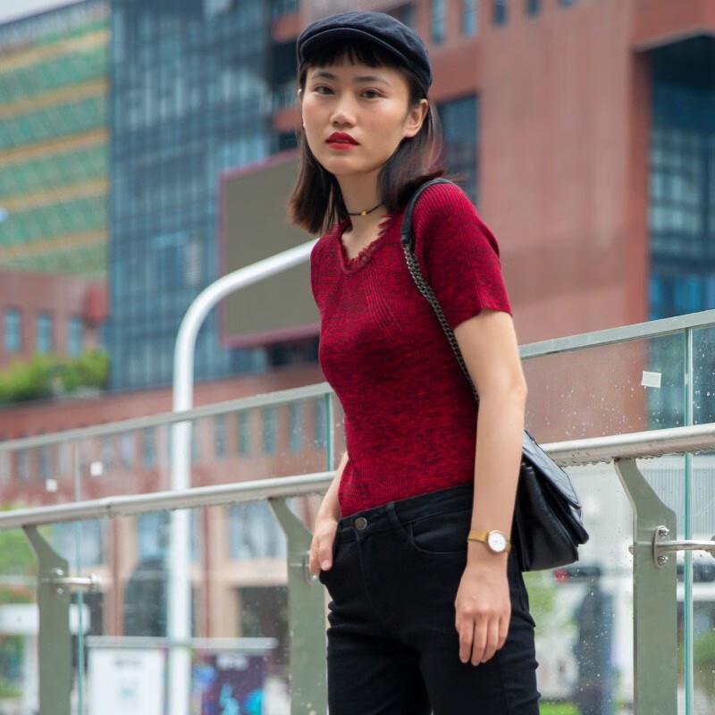 Anlom Women's Summer Ice Silk Short Sleeve Knit Top