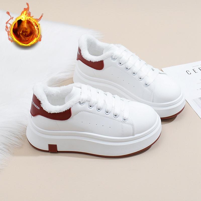 Women's Winter Warm Chunky Platform Sneakers Faux Fur Lining Walking Shoes Casual Comfortable Fleece Lined Non-Slip Lace-Up Tennis Sneakers for Women