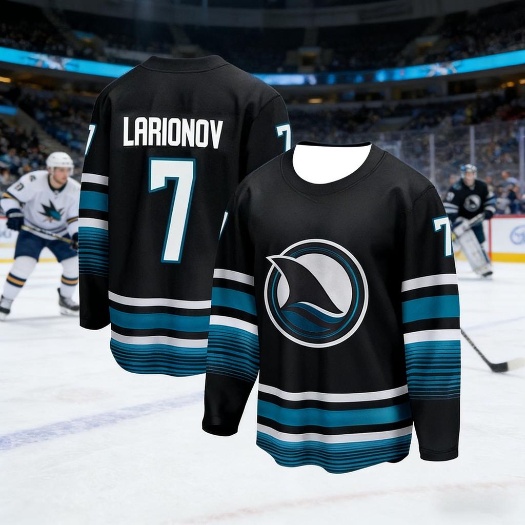 2026 Men's Best-Selling Ice Hockey Sport Shirt 3D Printed Shark Series Breathable Quick-Drying Black Long-Sleeved Top Kids