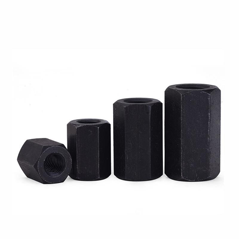 M8 M10 M12 M14 M16 M18~M48 Zwart 45# Staal Zeskant Zeskant Verlengd Lange Verlengde Staaf Buisvormige Koppeling Moer Connector Verbindingshuls