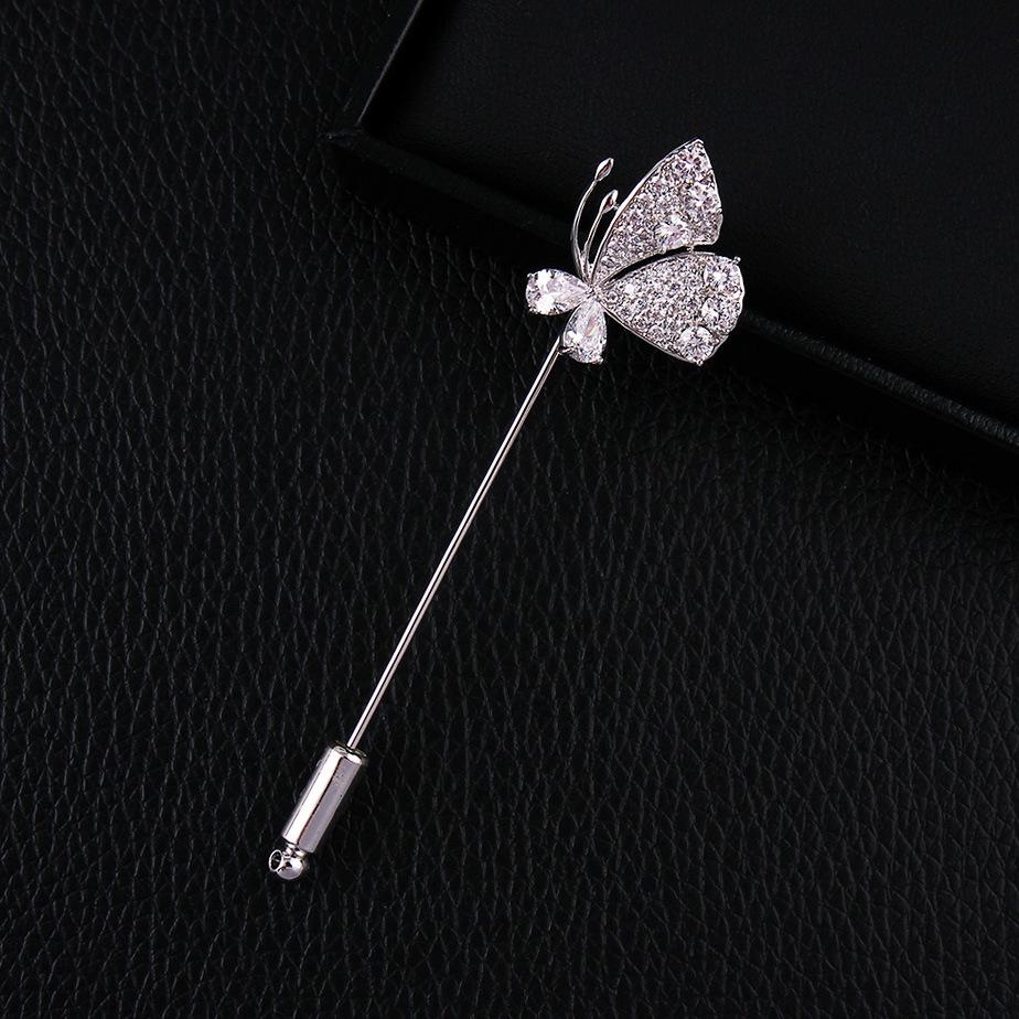 Elegant Butterfly Brooch: Women s Gold-Plated, Zirconia-Inlaid Lapel Pin