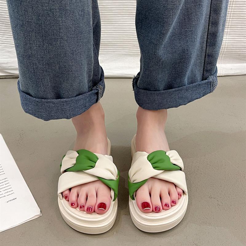 

Fashion design cross slippers women s summer wear 2025 new versatile thick bottom non-slip beach student sandals tide 40 зелёный