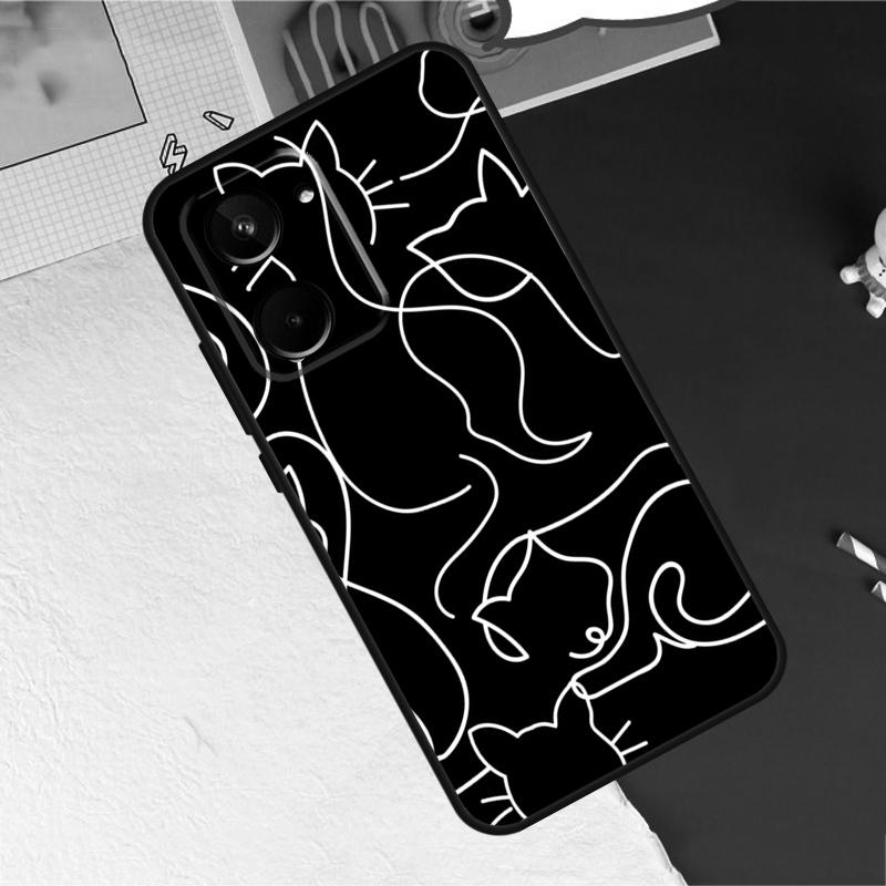 Funny Cute Cat Line Art For Realme 10 11 12 13 14 Pro Plus GT6 GT7 15 Pro C61 C67 C63 C71 C55 C51 C65 C53 C75 Case