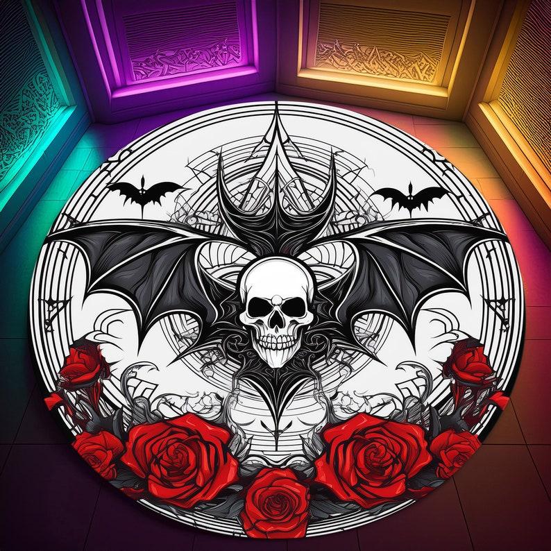 

Хэллоуинский коврик в виде летучей мыши - Готический круглый коврик с луной, Ведьминский темный декор для спальни, гостиной, общежития, Хэллоуинской вечеринки diameter 90cm