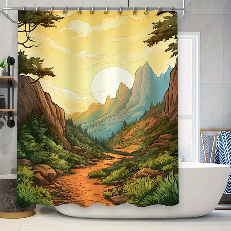 

Sunset Mountain Range Shower Curtain Rustic Forest Landscape for Bathroom Decor 72 x 84 Inches Waterproof Polyester Fabric Custo 90x180cm