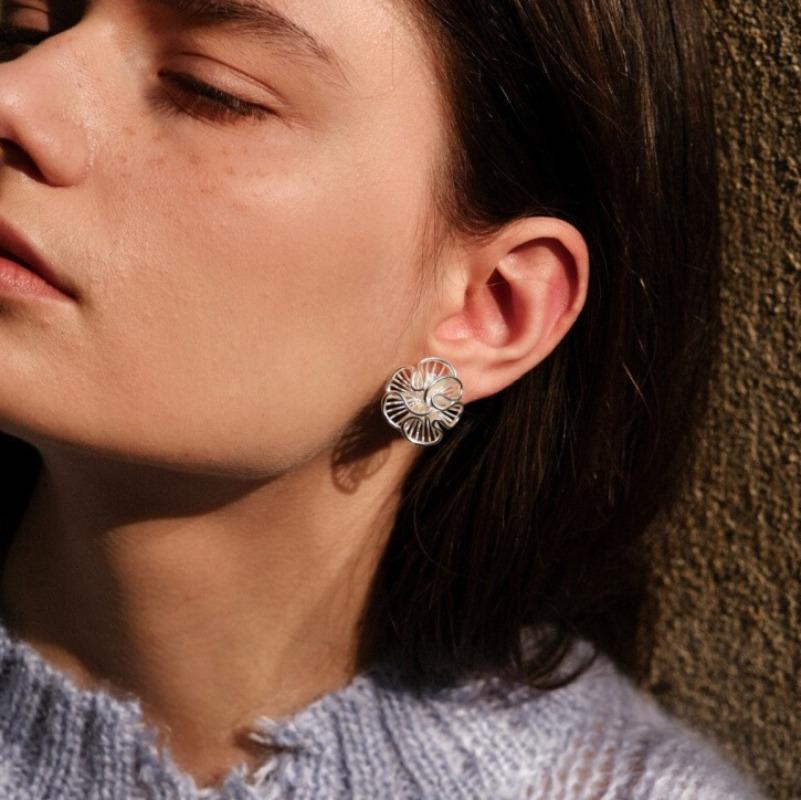 925 Silver Hollow Flower Stud Earrings for Women Luxury Vintage Fine Jewelry Accessories