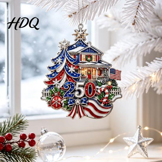 Acrylic Christmas Ornaments 250th Anniversary Ornament Patriotic Hanging Decor Commemorative Keepsakes for Home with Eagle Santa Liberty Bell,