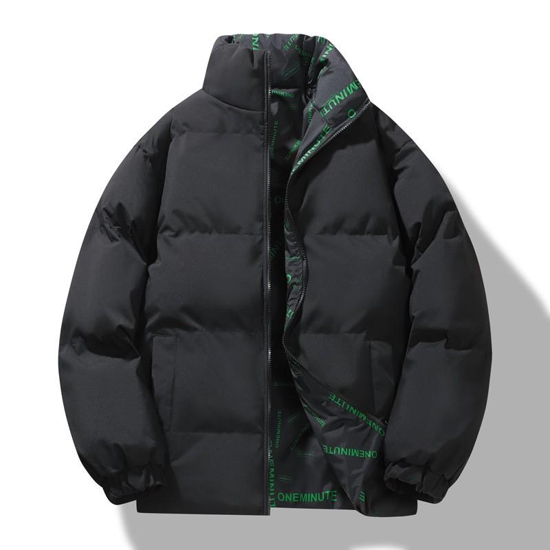 Unisex Oversized Winter Puffer Jacket Youth Warm Thick Cotton-Padded Coat With Stand Collar Side Pockets