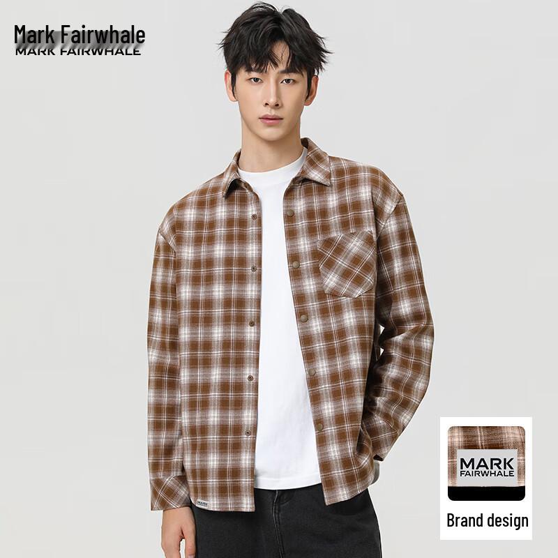 Mark Fairwhale Men's American Flannel Plaid Long Sleeve Shirt