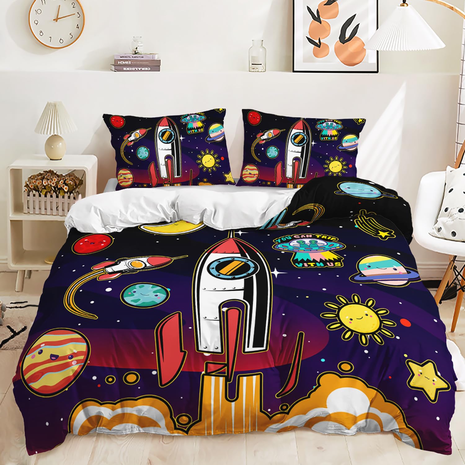 

Comforter Outer Space Solar System Universe Jupiter Saturn Decor Black Bedding Set Boys Teenagers Men King S Comforter (quilt)-EU Single(135*200cm)3pcs