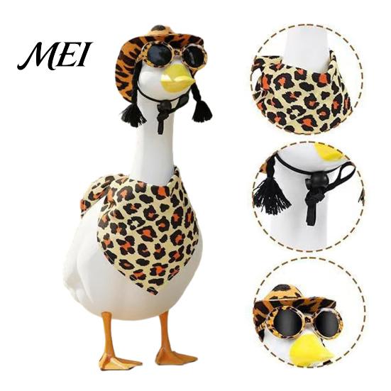 Elastisk Rem Dekorativt Gear Veranda Gås Kostume Tilbehørssæt, Leopard Ko Print Bandana Hat Solbriller Outfit, Vestlig Sjov Miniature Fotografering