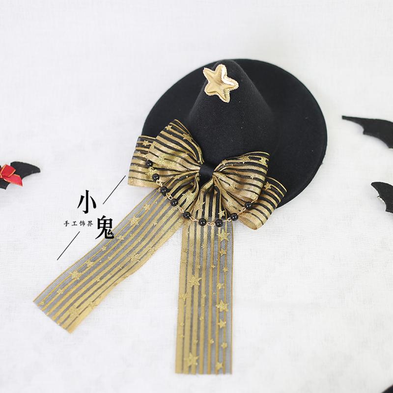 Dark Goth Lace Bow Hairpin Halloween Lolita Girl Headgear KC Top Hat for Women Handmade Original Witch Hat