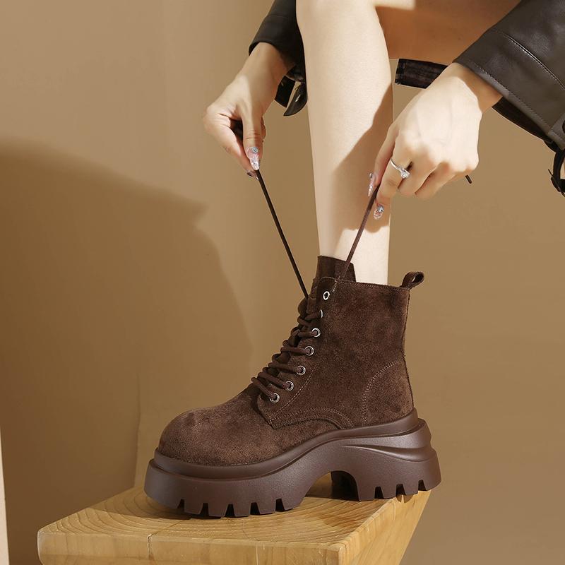 Retro High-heeled Short Boots for Women, 2025 Autumn/winter New Style, Matte Thick-soled Boots with A Large Head Design