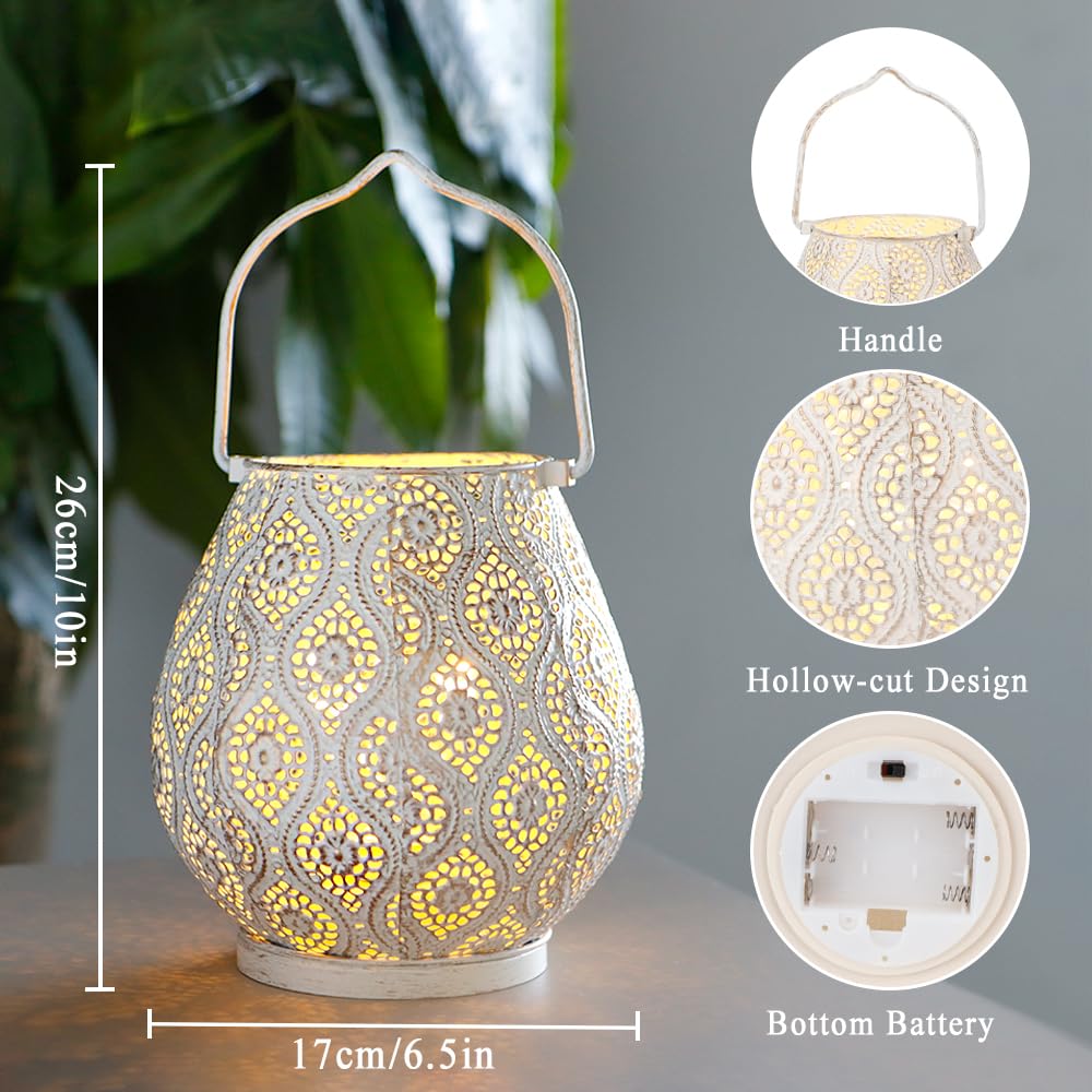 TRIROCKS Moroccan-Style Metal Table Lamps, Set of 2, 18cm Tall, Cordless, with LED Fairy Light Bulbs, Ideal for Home, Living Room, Party, Tabletop,