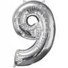 Silver Foil Balloon 26" Number "9", 1 Pc.