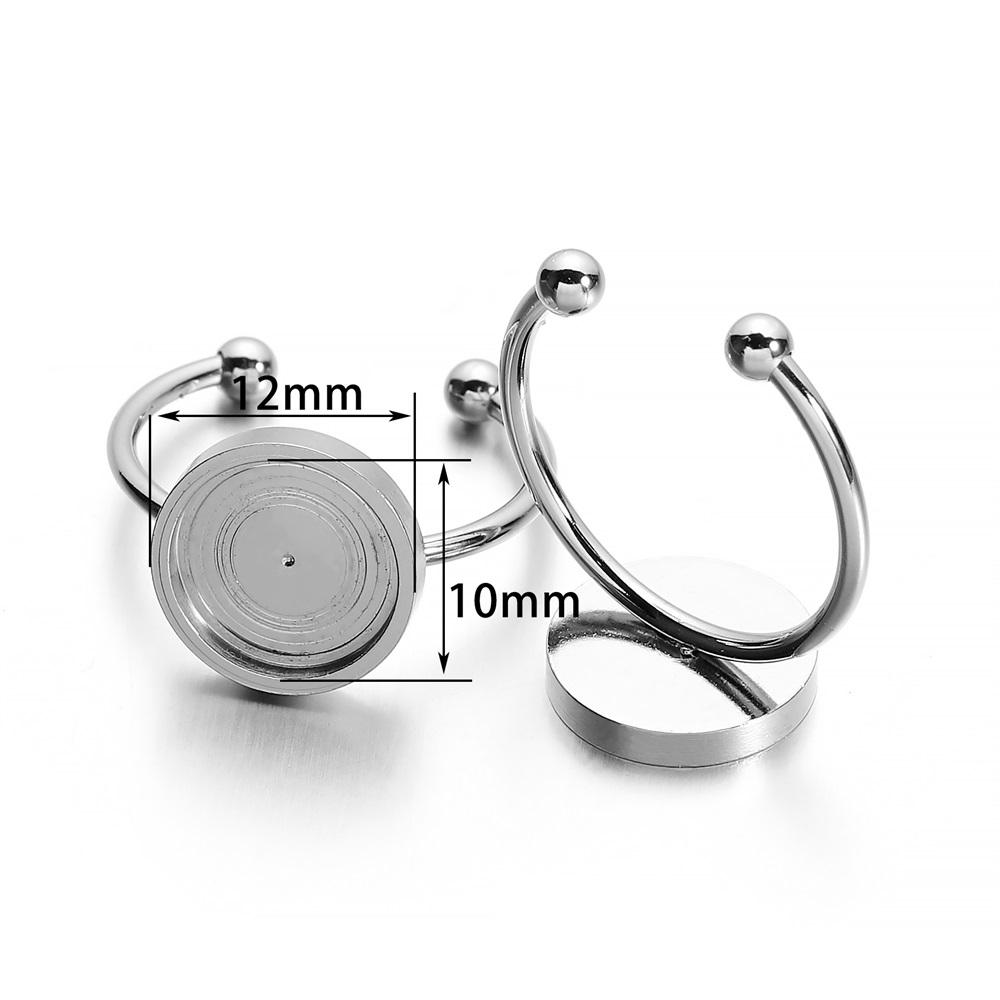 10Pcs/Lot 4-10mm Stainless Steel Adjustable Ring Settings Base Round Cabochons Cameo Settings for DIY Jewelry Making Accessories