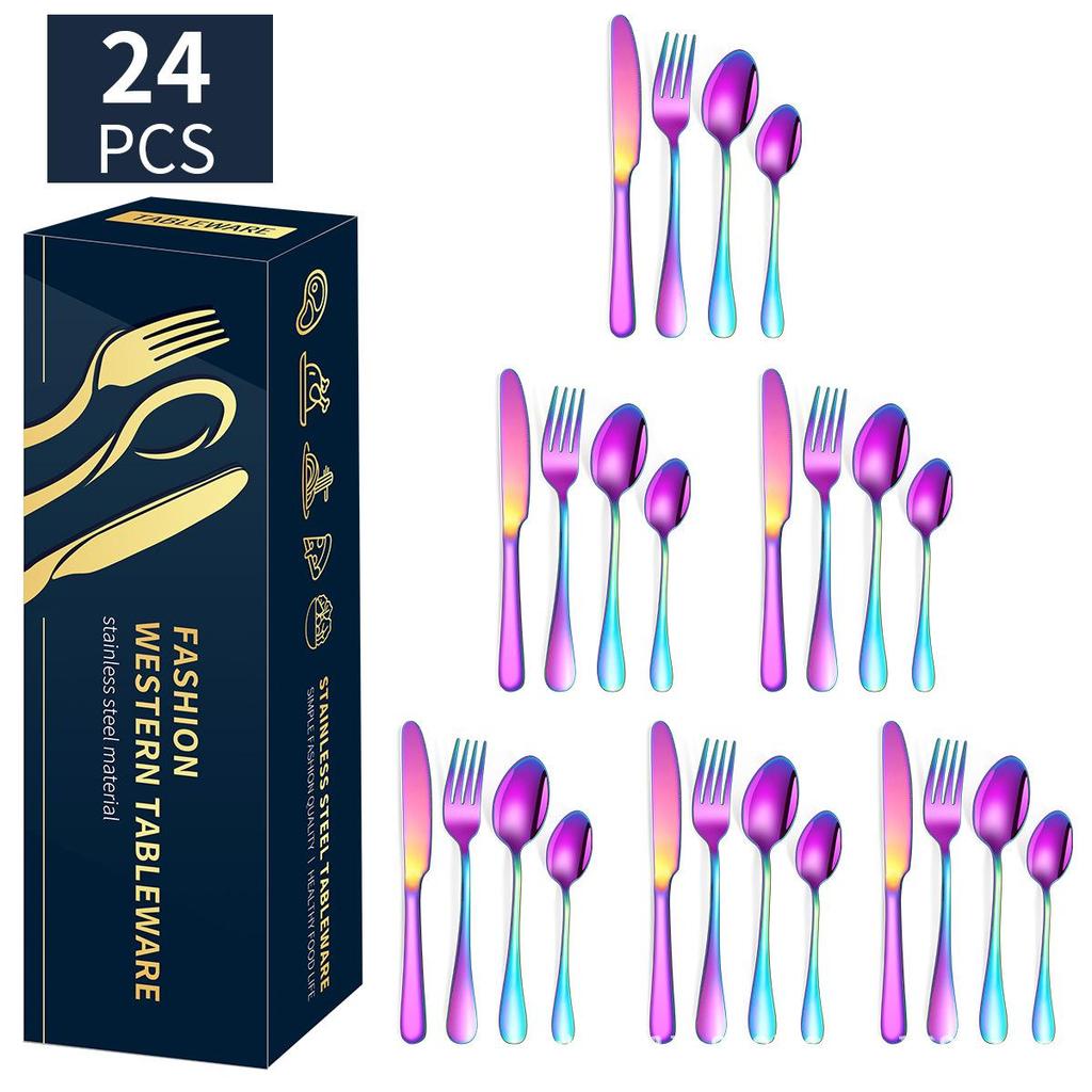 Popular 1010 Stainless Steel Tableware, Knife, Fork, Spoon Set, 24 Piece Set/16 Piece Set, Western Food Tableware Is Cheap