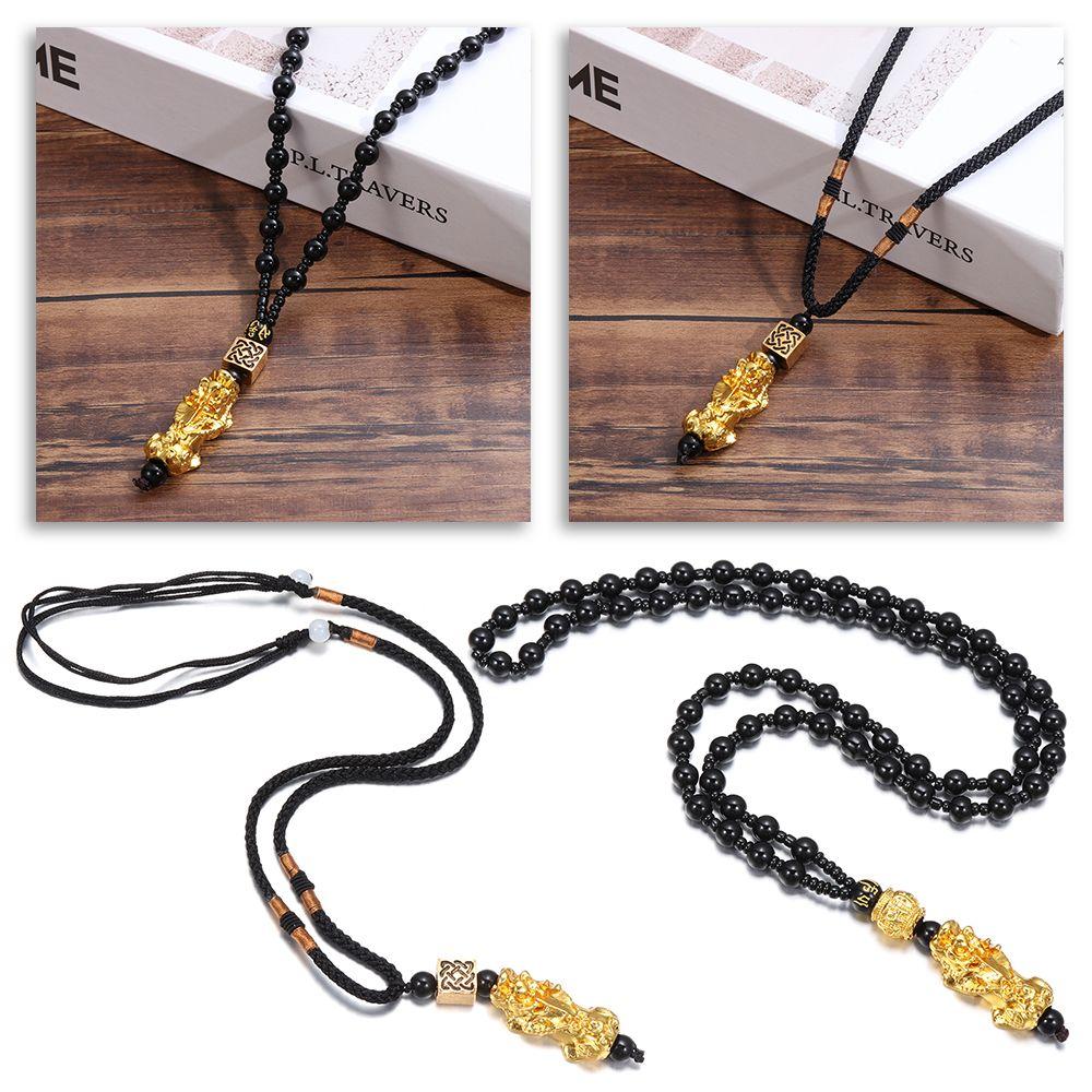 

Подарочные украшения Благословение Амулет ручной работы Черный Обсидиановый Бусины Фэн-Шуй Ожерелье Золотое Пиксиу Ожерелье