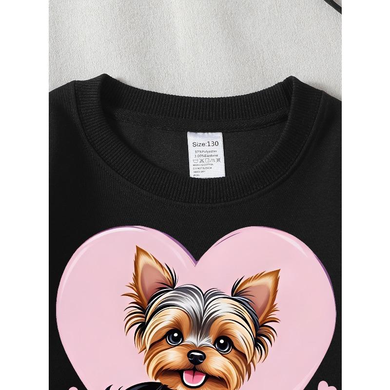 Kids Sweatshirt,Crew Neck Fashion Top, Fun"Cute Yorkie Puppy Heart " Patterned Sweatshirt, for Everyday Casual Wear, for All Kinds of Daily Outfits