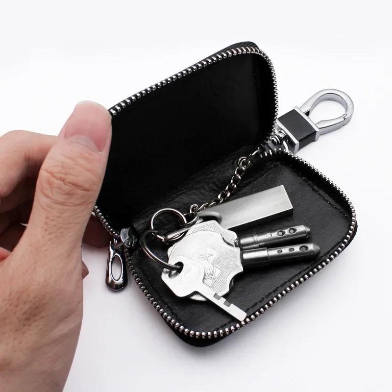 Leather Car Keychain Key Holder Bag Case Storage Bag for Mitsubishi Lancer 10 9 EX Outlander 3 ASX L200 Competition Car Styling