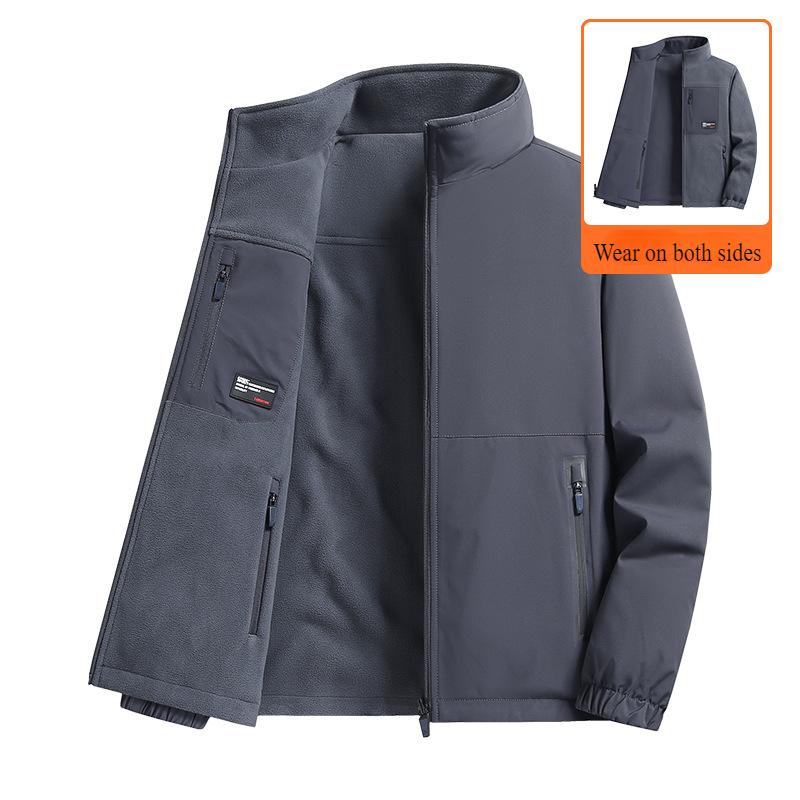 Autumn And Winter New Men's Double-Sided Polar Fleece Coat Thick Warm Jacket Youth Stand Collar Streetwear Sweatirt