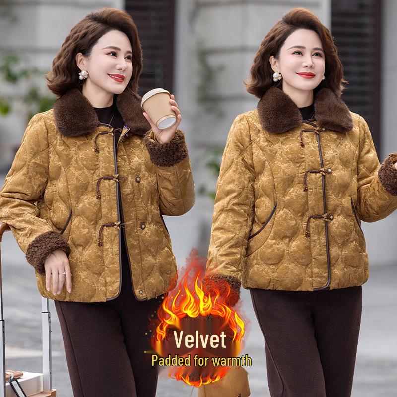 

2025 Winter Velvet-Lined Cotton Jacket for Middle-Aged & Elderly Women - Short, Thickened Style 5XL (150-165 Jin) жовтий