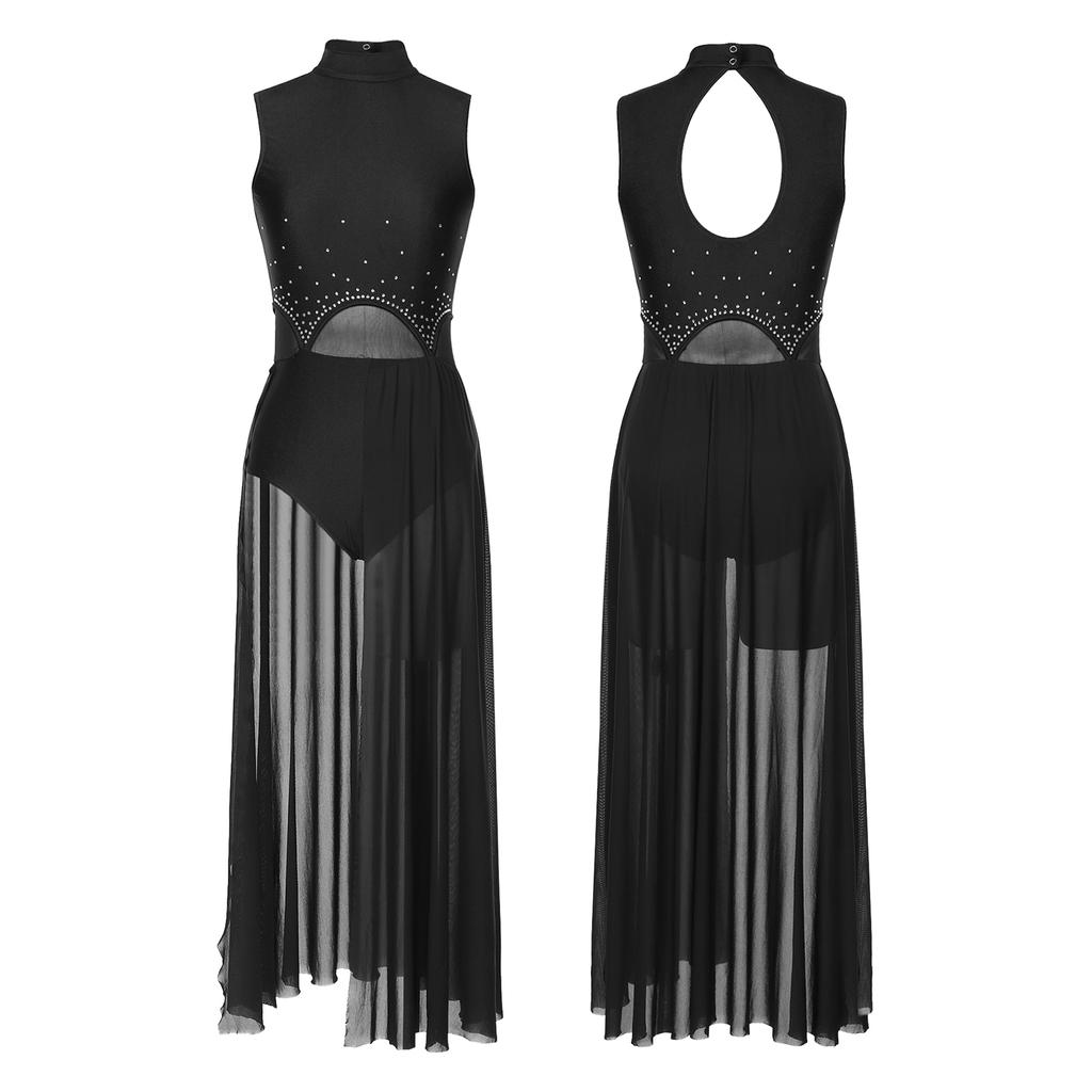 Damski liryczny kostium taneczny nowoczesny współczesny strój baletowy dekoracja z kryształkami sukienka trykotowa