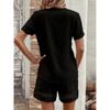 Frühling/Sommer Damen V-Ausschnitt Patchwork Kurzarm Unifarbene Bluse + Shorts Set Für Damen