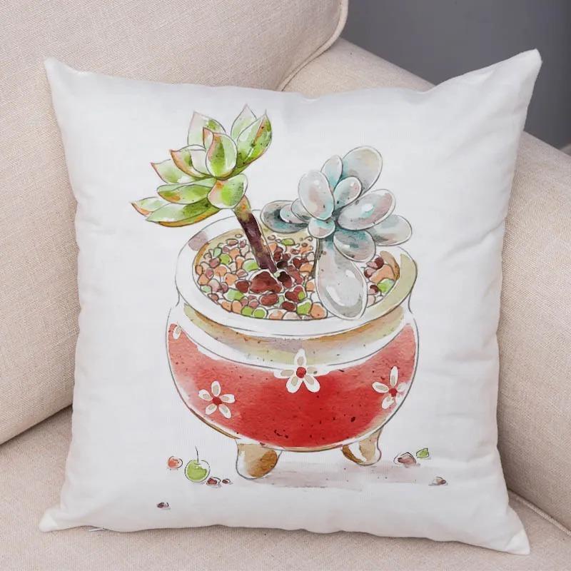 Watercolor Succulents Decorative Pillowcase Office Living Room Car Ornaments Home Pillowcase