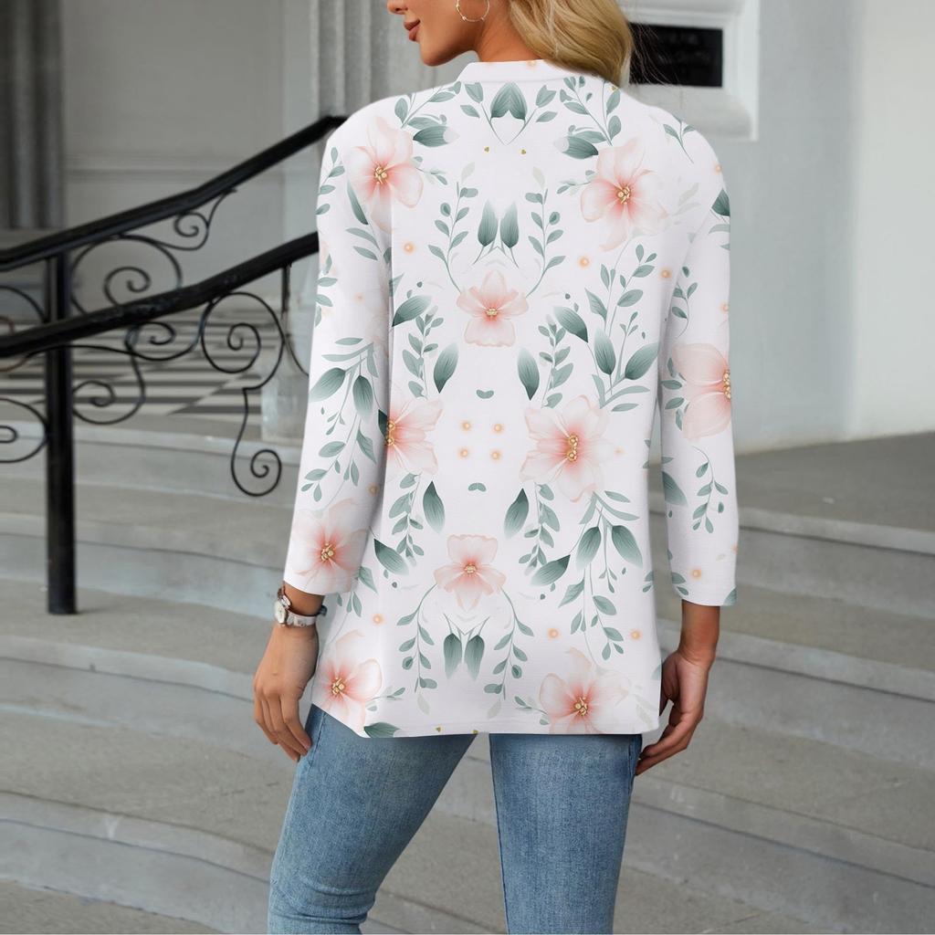Women's Casual Fashion Sexy Comfortable V-neck Floral Three-quarter Sleeve Top