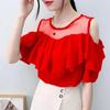 Women Off Shoulder Sexy Chiffon Blouses Summer Korean Fashion Clothes Ruffles Slim Sweet Ladies Casual Lace Tops Shirts Y2k