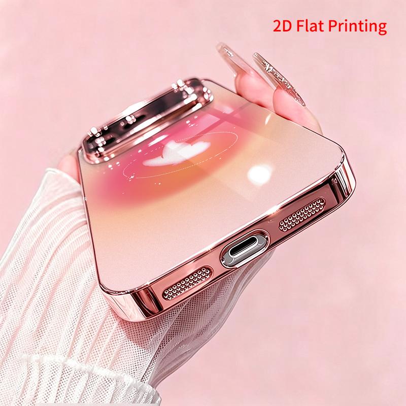 2DFlat electroplated tempered glass phone case,Butterfly in a Pink Gradient Circle,suitable for iPhone 18 Pro Max 17 16 15 14 13 12 11