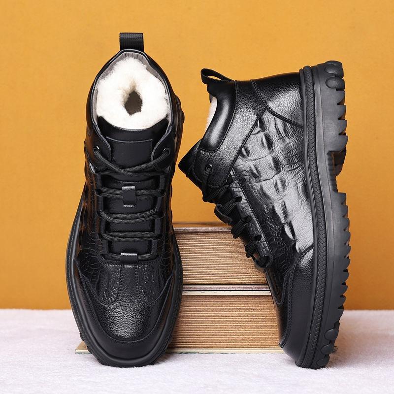 Winter Velvet Wool Leather Cotton Shoes Men's High-top Outdoor Casual Snow Boots Shoes