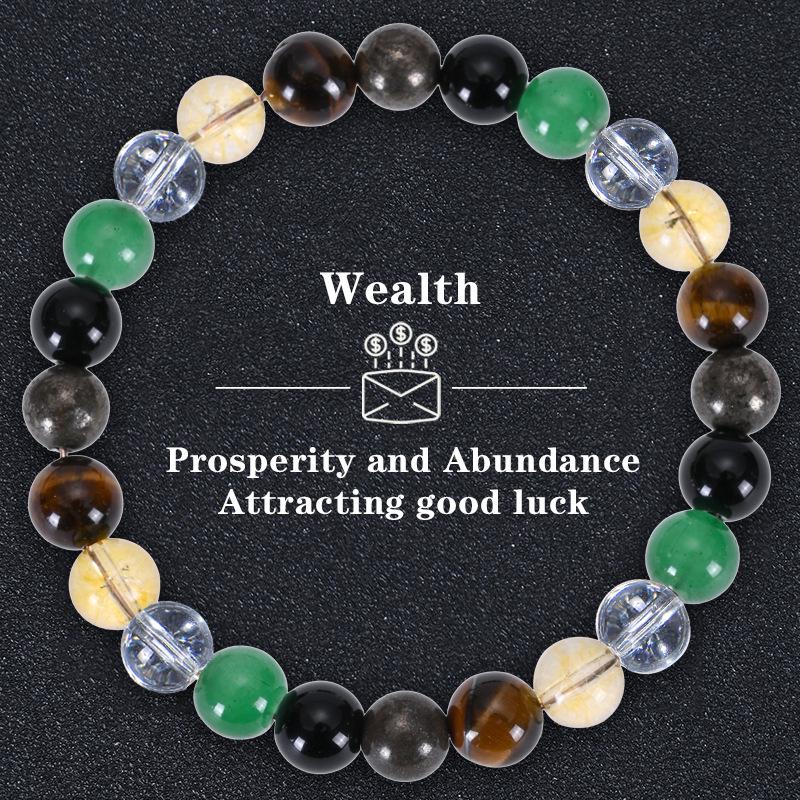 2025 Tiger Eye & Green Crystal Elastic Cord Wealth Bracelet - Handmade Jewelry