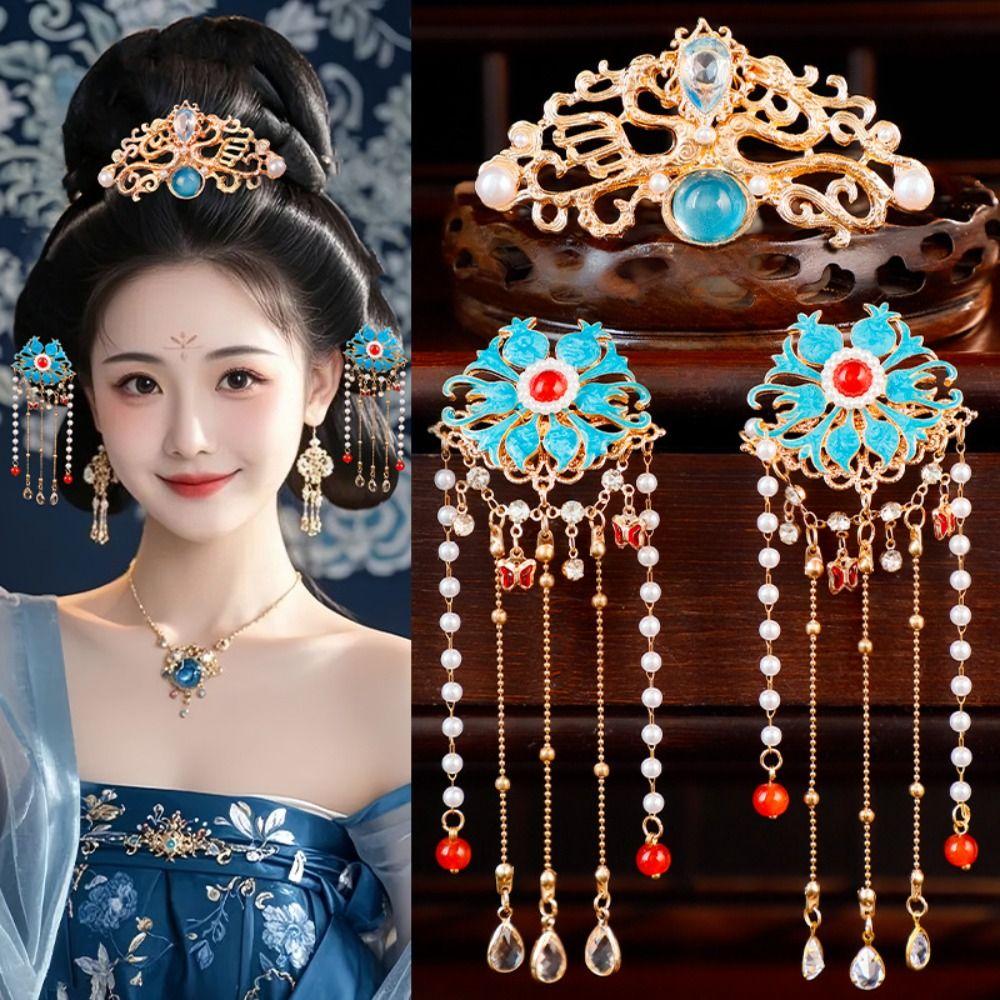 1 Set Pearl Tang Dynasty Hairpin Classical Flower Hair Comb Vintage Ancient Hair Stick  Jewelry