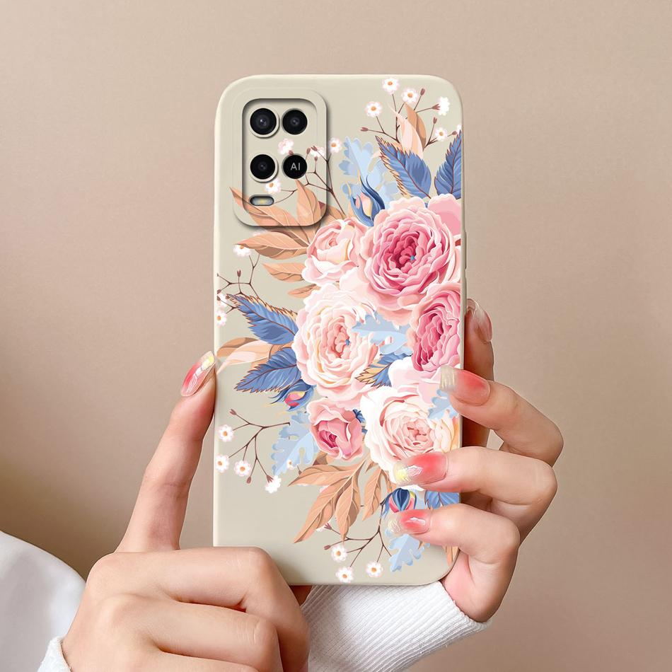 Case For Oppo A54 A54S Candy Painted Flower Cover For Oppo A 54 4G Soft Upgrade Liquid Silicone Full Protection Back Cover Funda