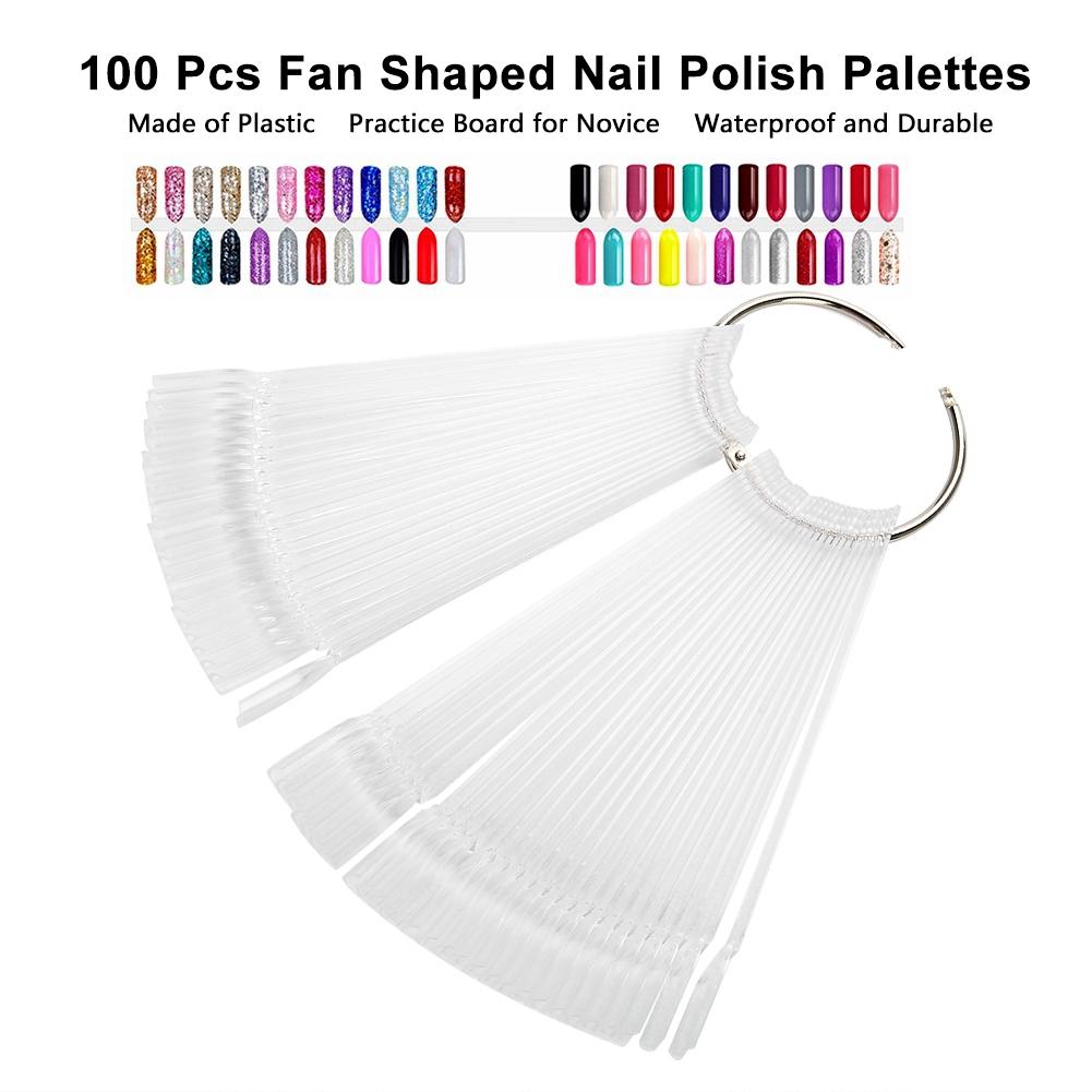 100Pcs Celsius Bag Fan False Nail Tip Stick Manicure Polish Gel Display Practice Tools(White)