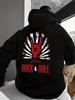 Rock & Roll Graphic Hoodie for Men - Casual Pullover with Kangaroo Pocket, Stretch Fabric, Machine