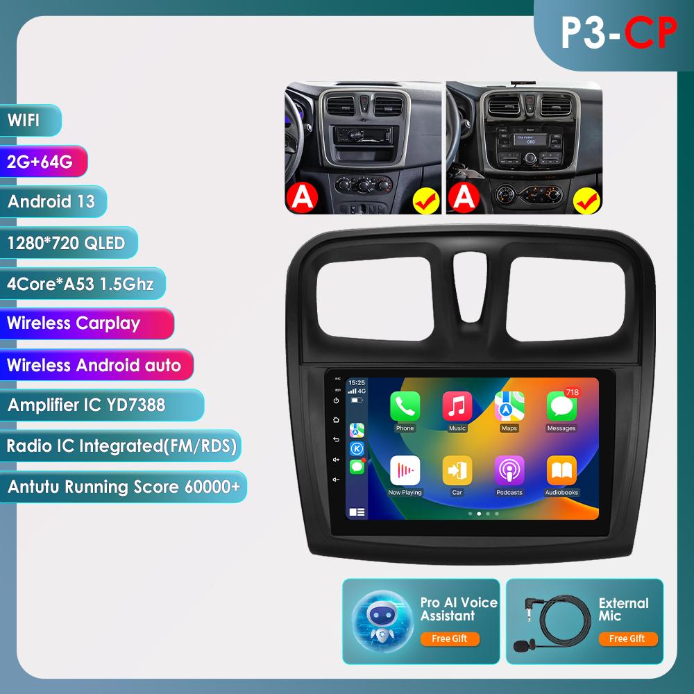 OSSURET Carplay 4G Android 13 автомобильное радио для Renault Logan 2 2014 - 2019 Sandero 2 мультимедийный видеоплеер GPS 2din Автомагнитола 7862 интеллектуальный экран