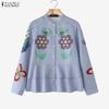 Women Casual Round Neck Floral Print Loose Long Sleeve Blouse
