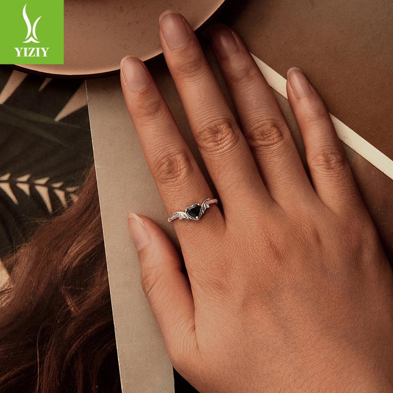 Black Zirconium Love Wing Ring Male Retro Personality Neutral Ins Wind Ring Female Light Luxury