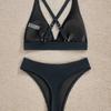 New solid color sexy deep V halter bikini split swimsuit swimsuit