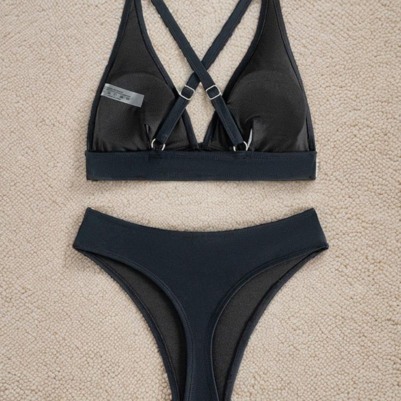 New solid color sexy deep V halter bikini split swimsuit swimsuit